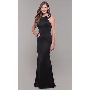 High-Neck Open-Back Prom Dress by Dave and Johnny